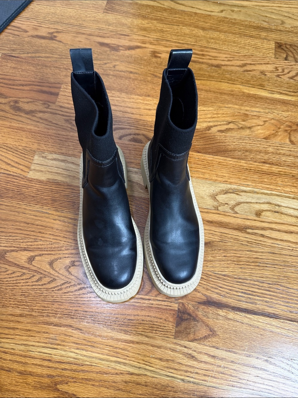 Mango Black Chelsea Boots with Cream Contrast Sole 7.5